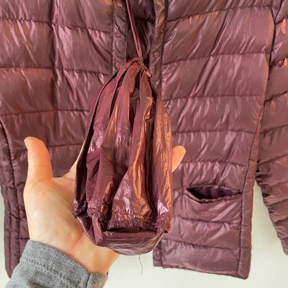 Tex, packable down jacket, dark purple or burgundy, Medium, warm winter puffer - Picture 2 of 6